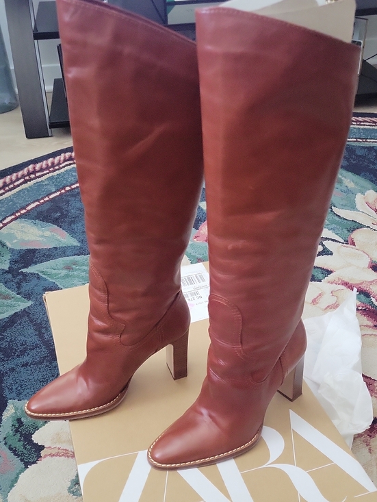 Zara Shoes - Zara Tall Leather Knee-High Boots in Chestnut Red-Brown